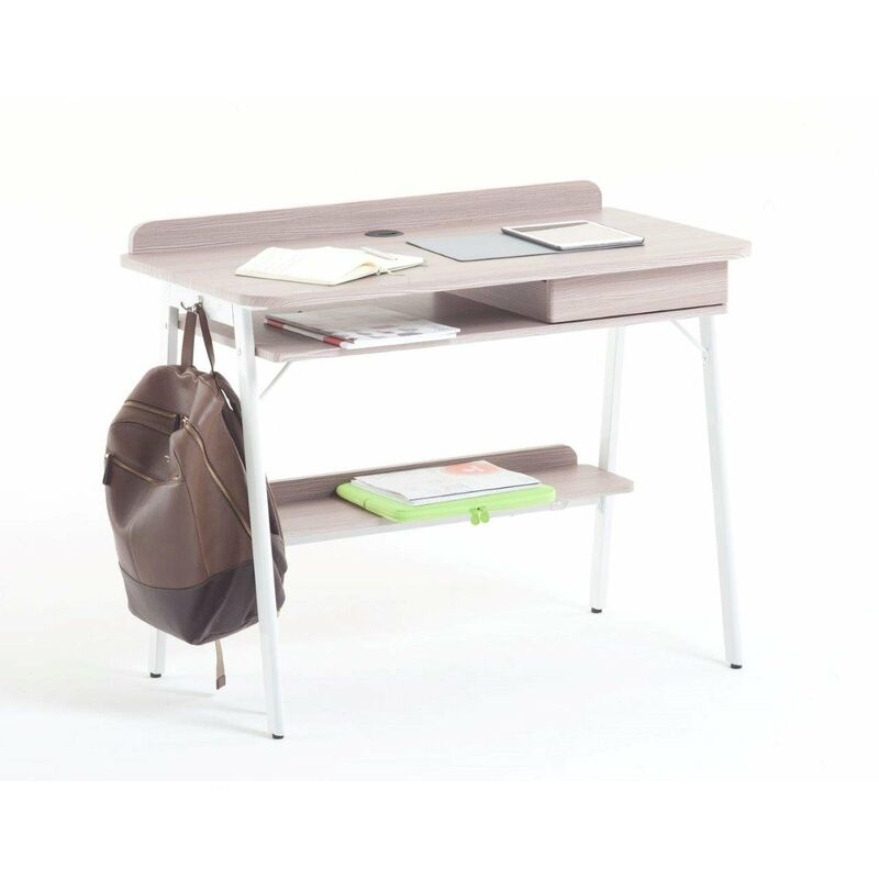 foto del prodotto scrivania portacomputer compact rovere struttura metallo bianca 100x55x82 cm