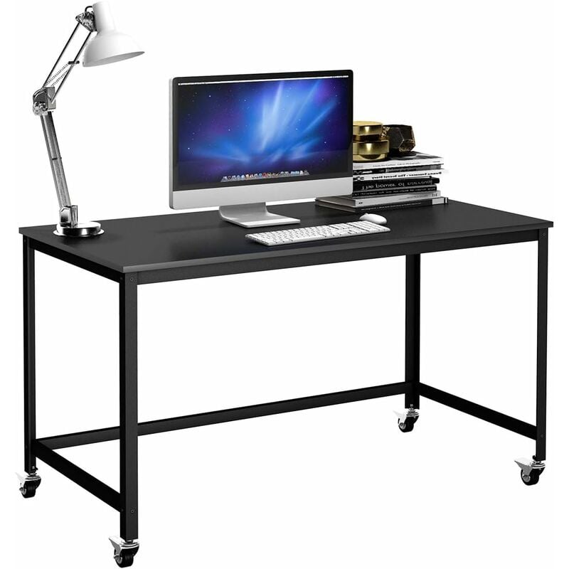 foto del prodotto scrivania portatile, tavolo per computer, postazione di lavoro multifunzionale in metallo, con 4 ruote, per ufficio casa, nero costway