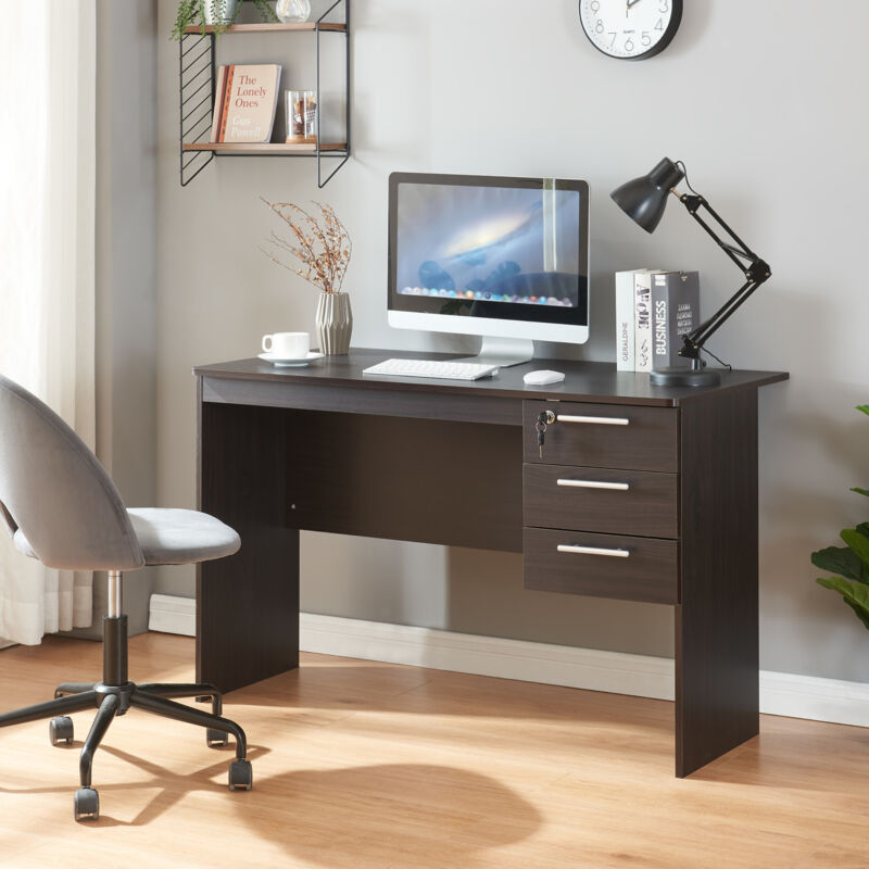 foto del prodotto scrivania ragunda con 3 cassetti 120 x 59 x 75 cm effetto legno scuro en.casa 