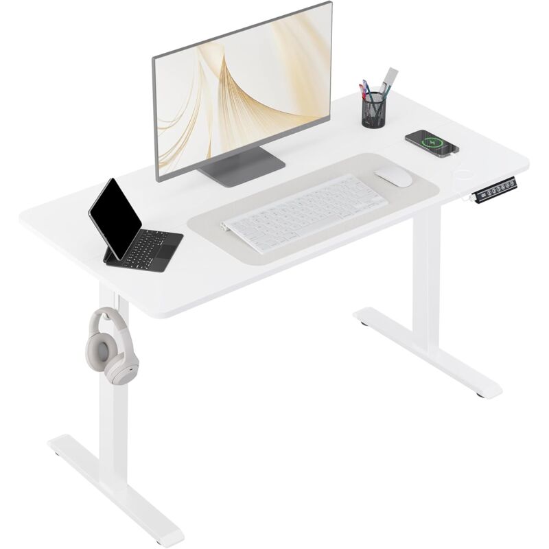 foto del prodotto scrivania regolabile in altezza 72 120cm con piano 120x60cm, scrivania ergonomica, scrivania elettrico bianco woltu