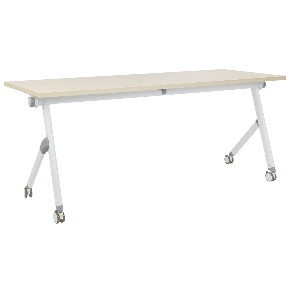 foto del prodotto scrivania rettangolare pieghevole con rotelle portatile con struttura in metallo marrone chiaro e bianco 180 x 60 stile moderno