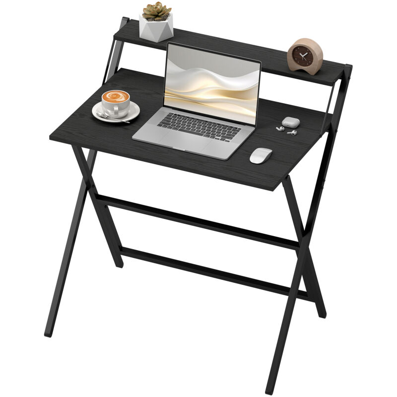 foto del prodotto scrivania richiudibile con ripiano per monitor, 81.5x62x86.5 cm nero homcom