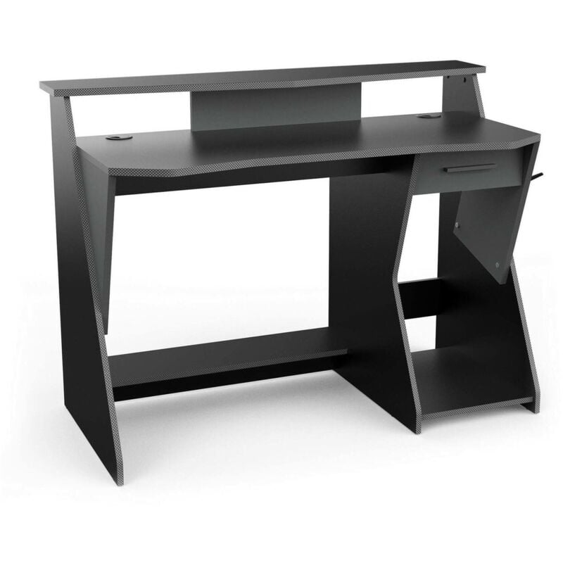 foto del prodotto scrivania ripoli, scrittoio da gaming, tavolo per ufficio porta pc, piano di lavoro, 124x60 h90 cm, grigio scuro e nero dmora