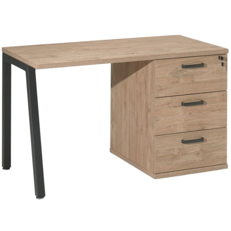foto del prodotto scrivania robusta in rovere dorato con cassettiera a 3 cassetti collezione suzi ideale per piccoli spazi