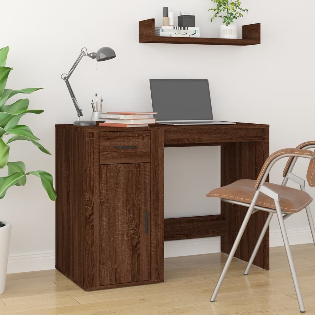 foto del prodotto scrivania rovere marrone 100x49x75 cm in legno multistrato cod mxl 61453