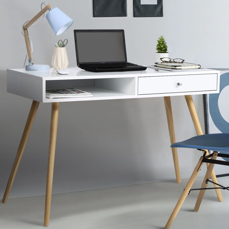 foto del prodotto scrivania scandinava effie cassetto bianco legno