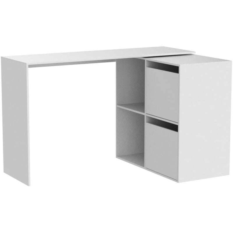 foto del prodotto scrivania, scrittoio multifunzione modulare con scaffale, tavolo da studio o ufficio multiposizione con montaggio ad angolo, cm 152x49h74, bianco