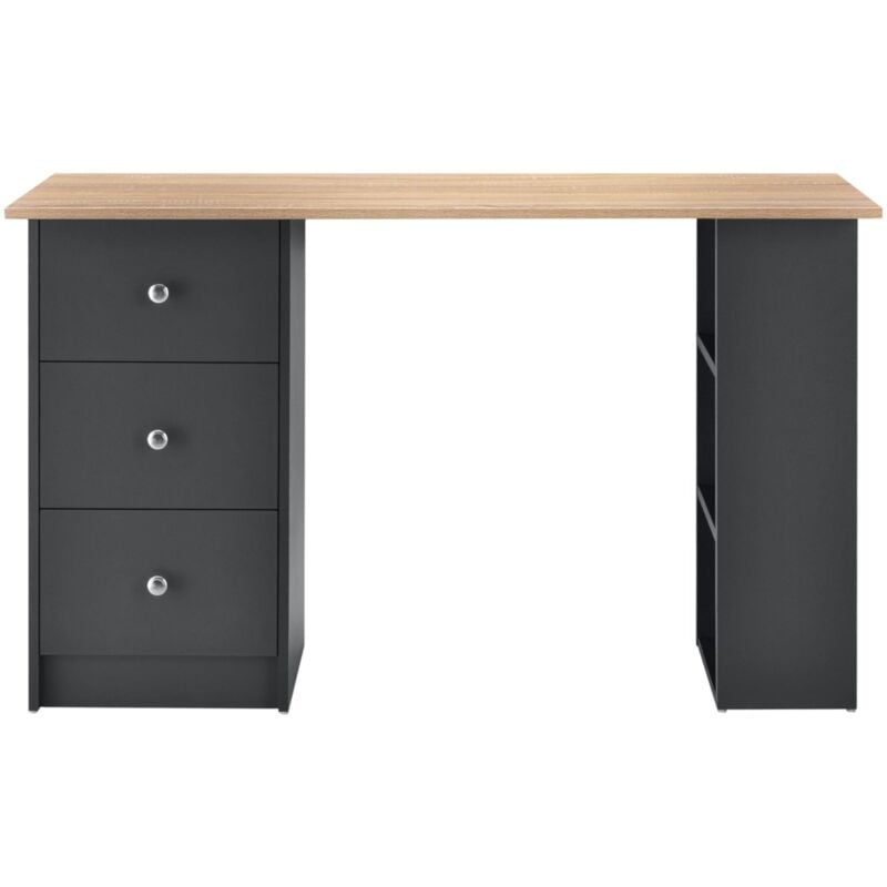 foto del prodotto scrivania scrittoio postazione computer con 3 cassetti 120 cm grigio scuro e legno