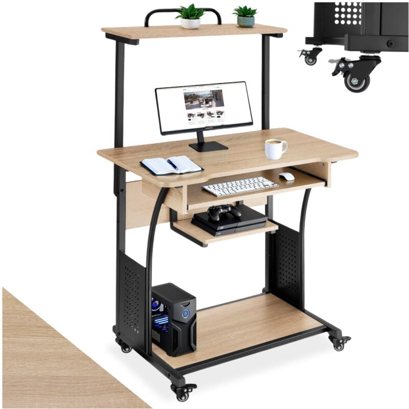 foto del prodotto scrivania stile industriale 3 livelli legno chiaro