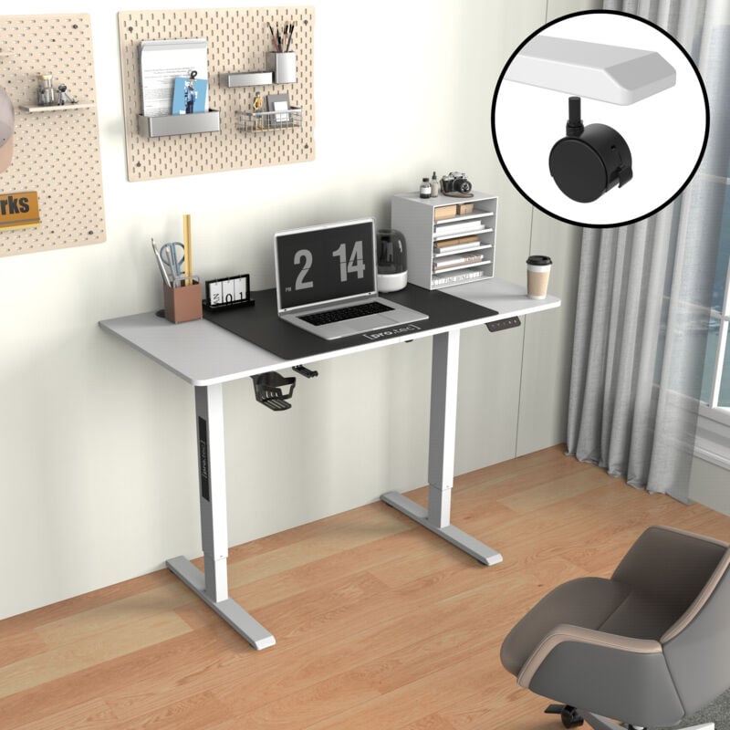 foto del prodotto scrivania 'stryn' regolabile in altezza con sollevamento elettrico 120 x 60 bianco con rotelle pro.tec