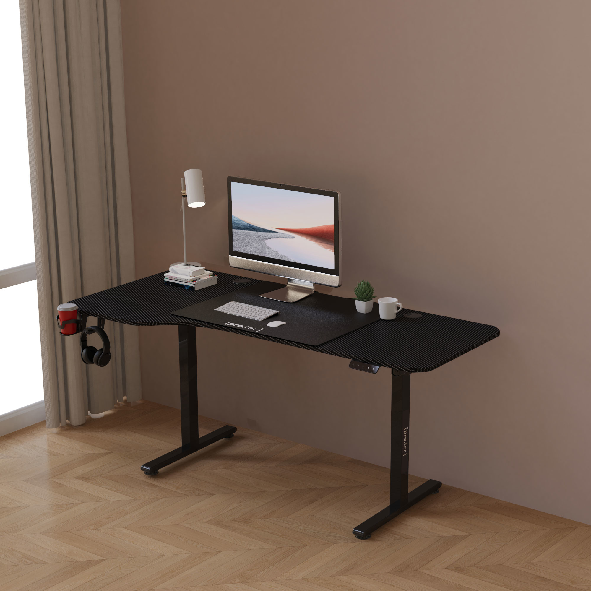 foto del prodotto scrivania stryn regolabile in altezza con sollevamento elettrico 160 x 60 75 nero pro.tec