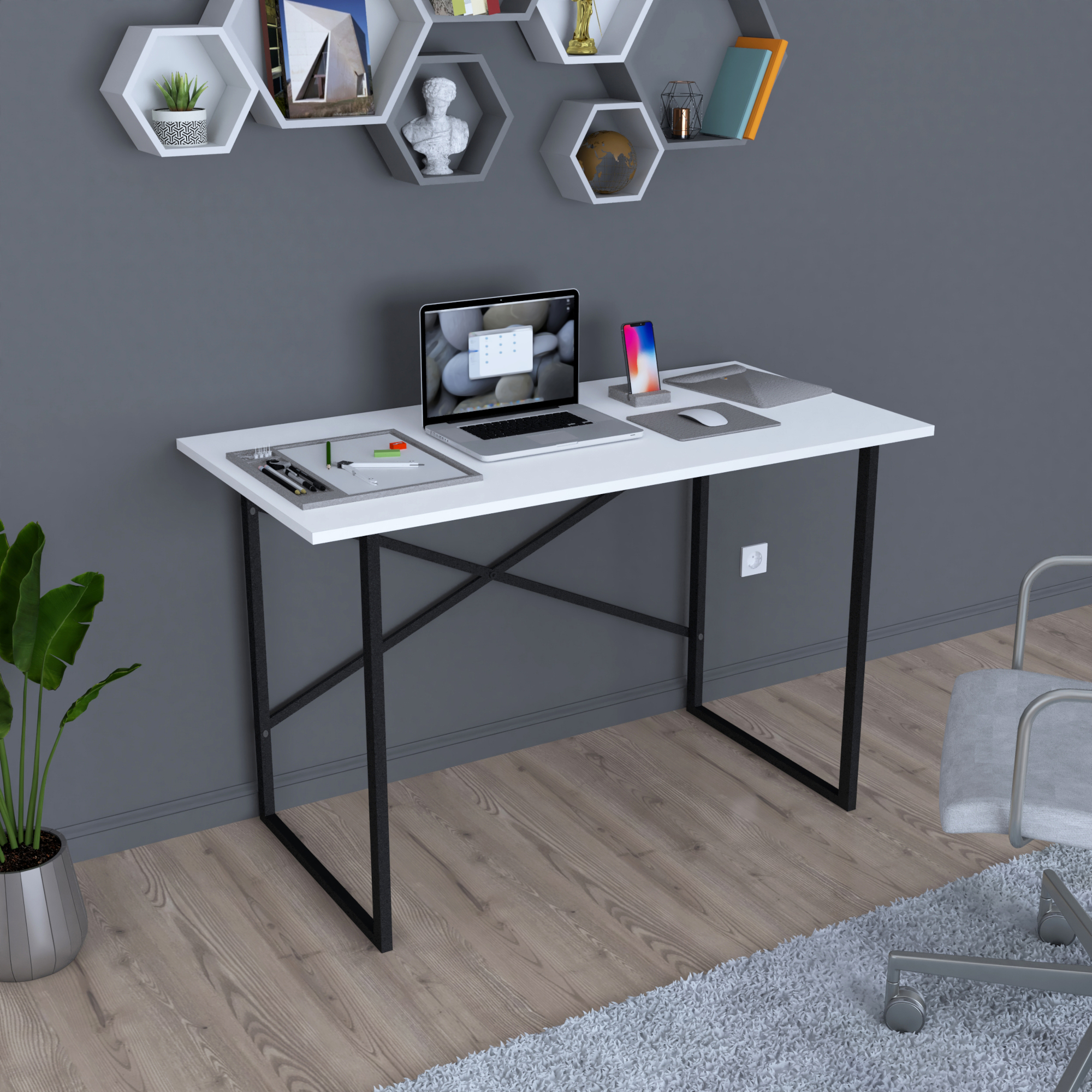 foto del prodotto scrivania tavolo da ufficio studio postazione di lavoro scrivania semplice con telaio in metallo e piano 120 x 60 cm 