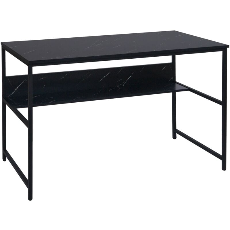 foto del prodotto scrivania tavolo per computer parete posteriore sotto piano tavolo in metallo mdf 120 x 60 cm aspetto marmo nero 040006060