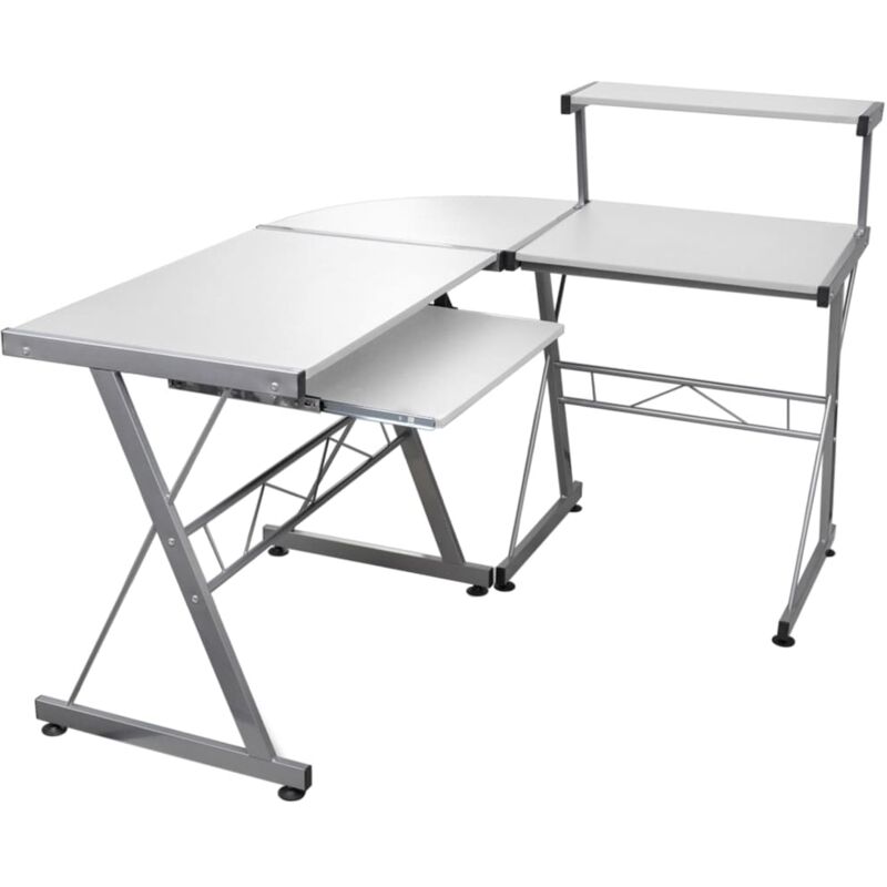 foto del prodotto scrivania, tavolo, postazione di lavoro, mobile per computer, angolo it, studio per computer, 132 x 112 x 99 cm, in mdf bianco