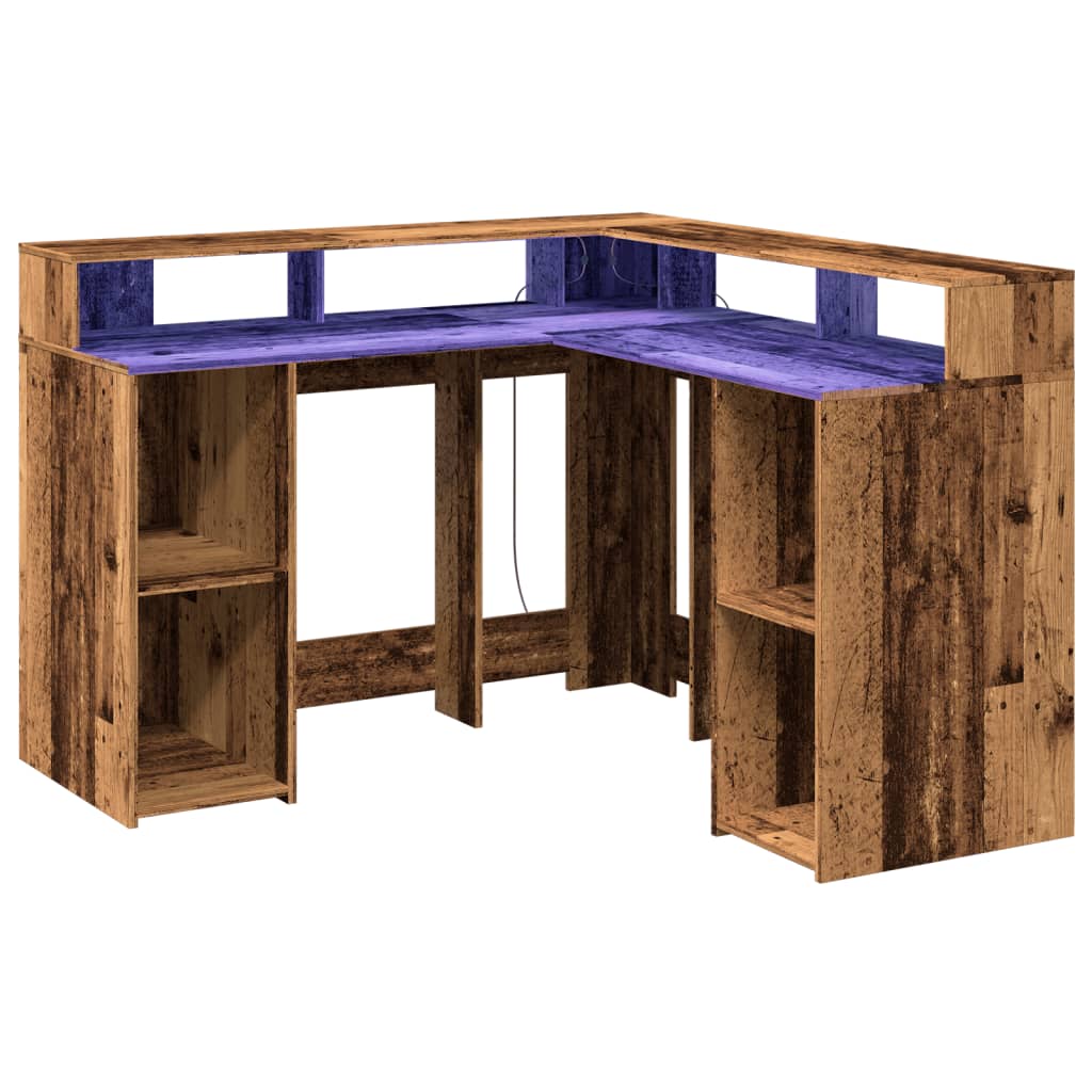 foto del prodotto scrivania tavolo postazione di lavoro mobile per computer studio per computer con luci a led legno vecchio legno composito marrone 02 0023439