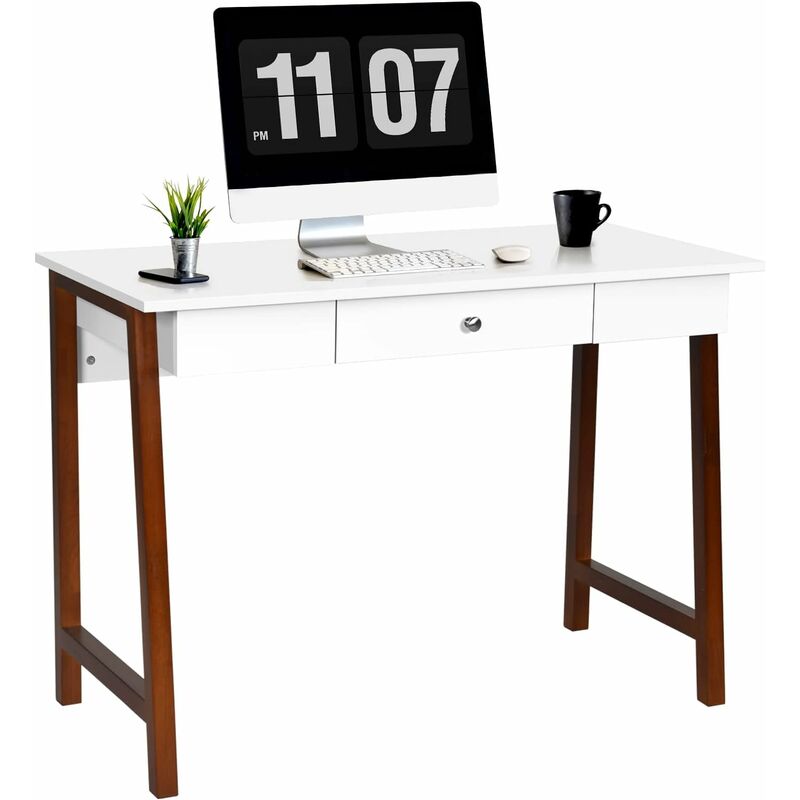 foto del prodotto scrivania tavolo trucco tavolino ufficio per lavoro, tavolo con cassetto per toeletta, 106,5 x 50 x 75,5 cm marrone costway
