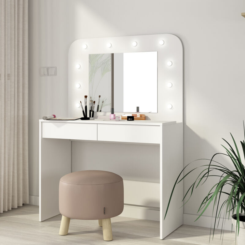 foto del prodotto scrivania toeletta vanity mod. hollywood cm 100x42 h. 142.6 tutta bianca