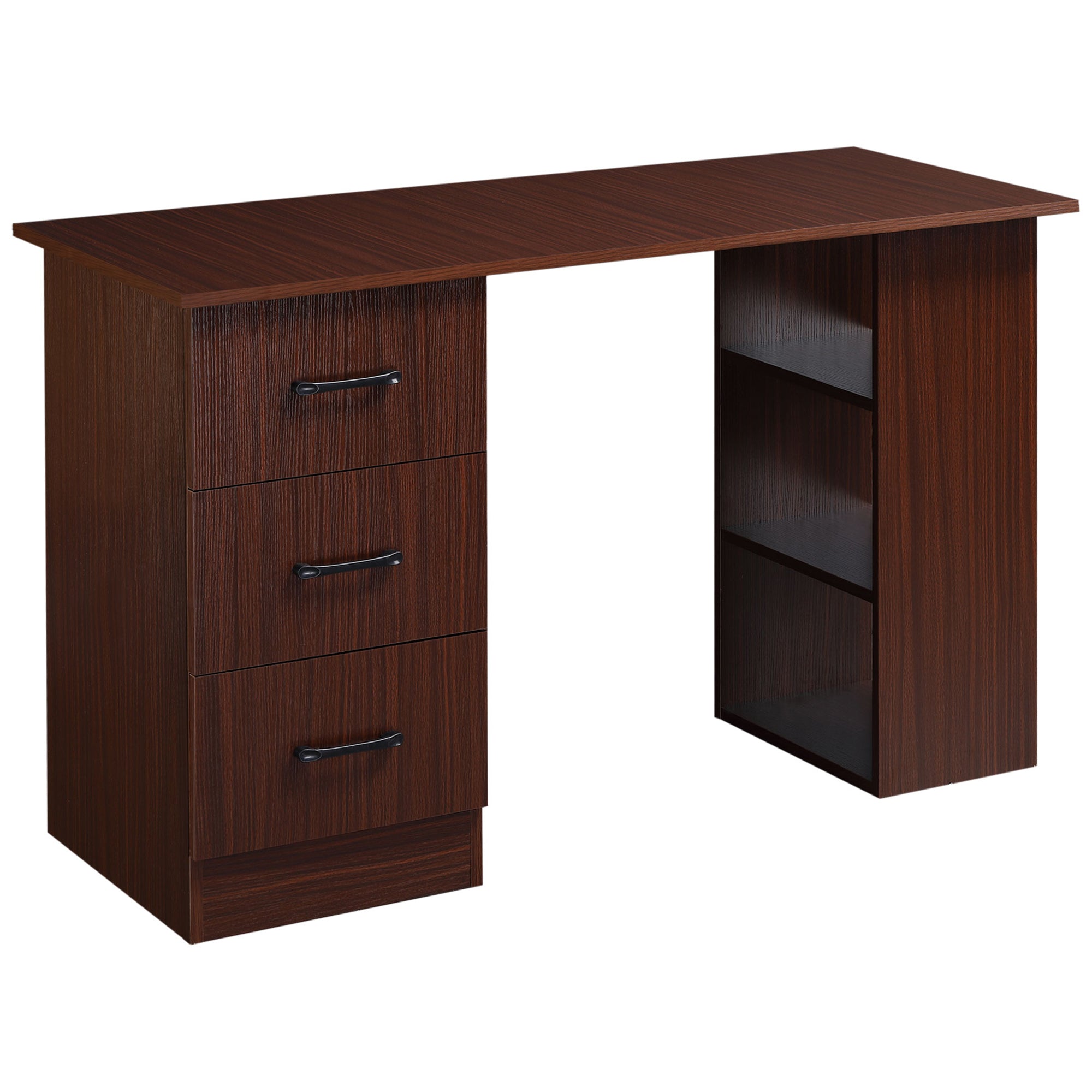 foto del prodotto scrivania ufficio 3 cassetti 3 ripiani 120x49x72 cm in legno noce