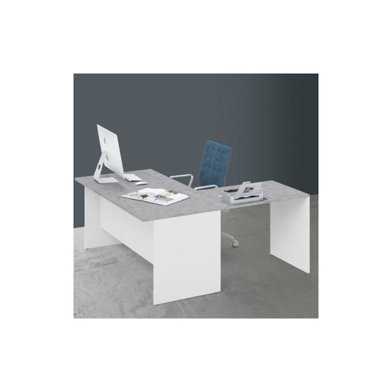 foto del prodotto scrivania ufficio angolare cemento con allungo 80 cm.
