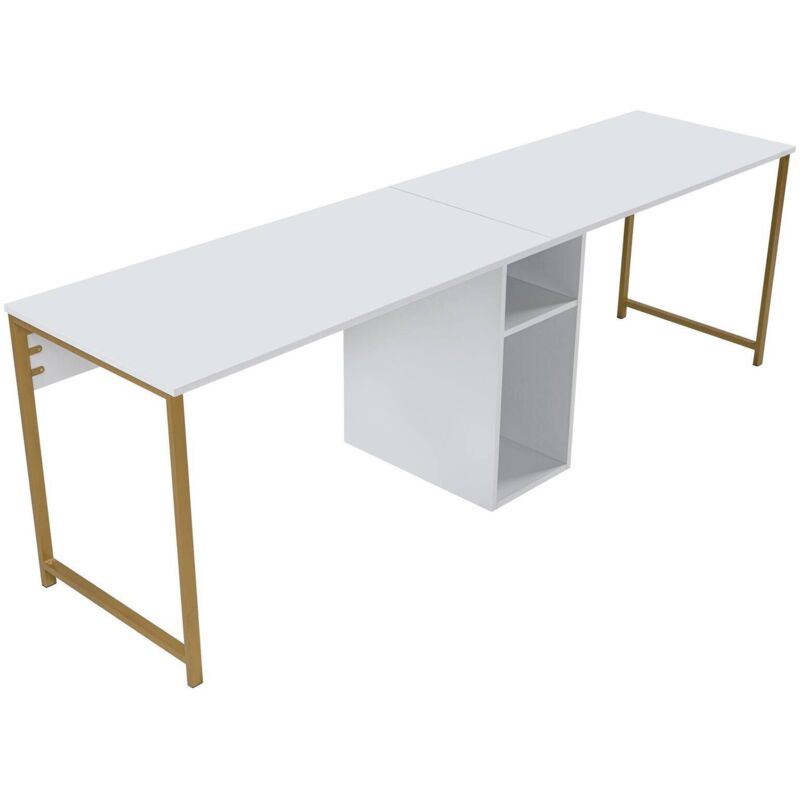 foto del prodotto scrivania violet, scrittoio multiuso, tavolo per ufficio porta pc, piano di lavoro, 240x60 h74 cm, bianco e oro dmora