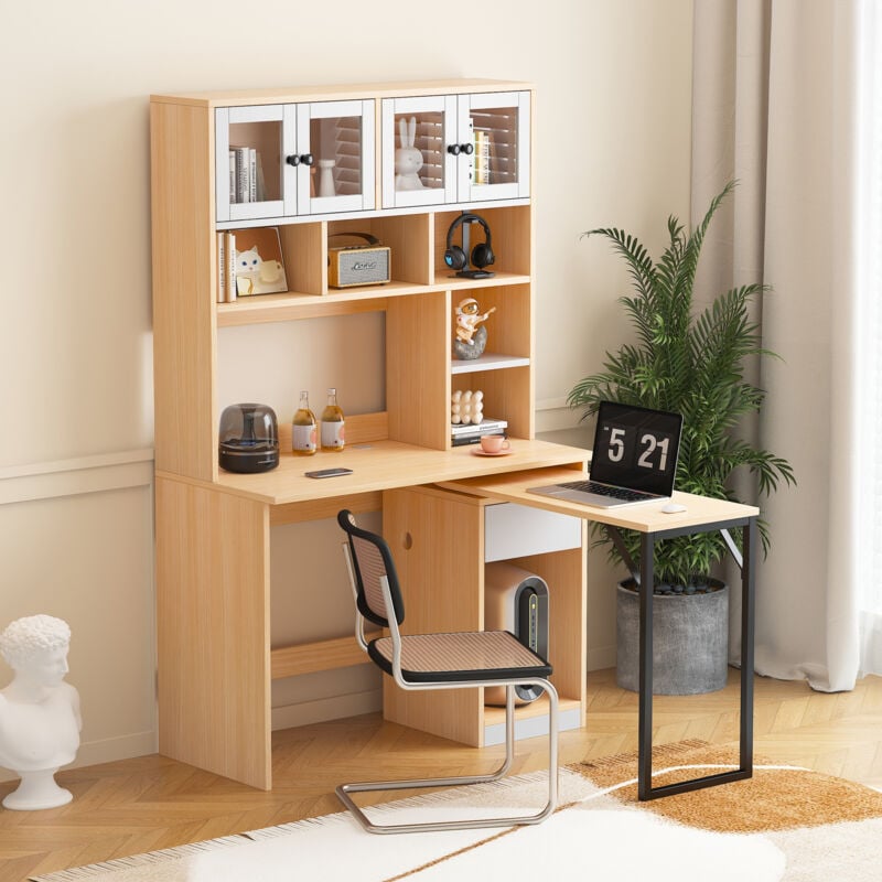 foto del prodotto scrivanie angolari 180cm, scrivania per computer, adatta per camera da letto, studio, mdf, bianco naturale