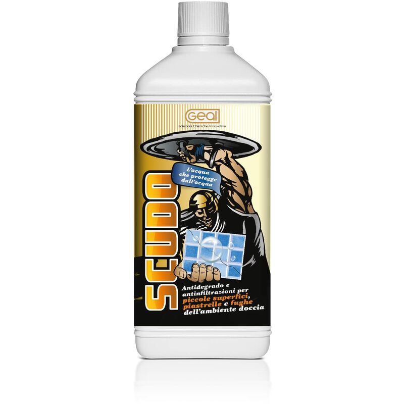 foto del prodotto scudo. idrorepellente anti infiltrazioni base acqua. elimina infiltrazioni per terrazze, pavimenti e rivestimenti. 250 ml geal