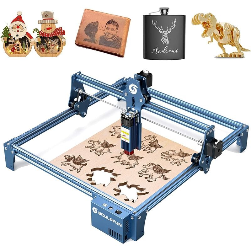 foto del prodotto sculpfun incisore laser s9, taglierina laser da 5,5 w con raggio laser ultrasottile da 0,06 mm, macchina per incisione laser per legno, pelle,