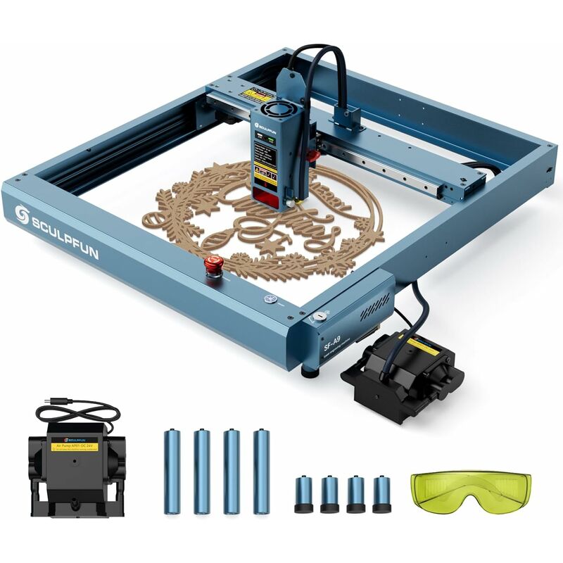 immagine 0 del prodotto sculpfun macchina per incisione laser sf a9 40w 20w con supporto pneumatico e piedini rialzati, messa a fuoco precisa, incisione ad alta velocit 