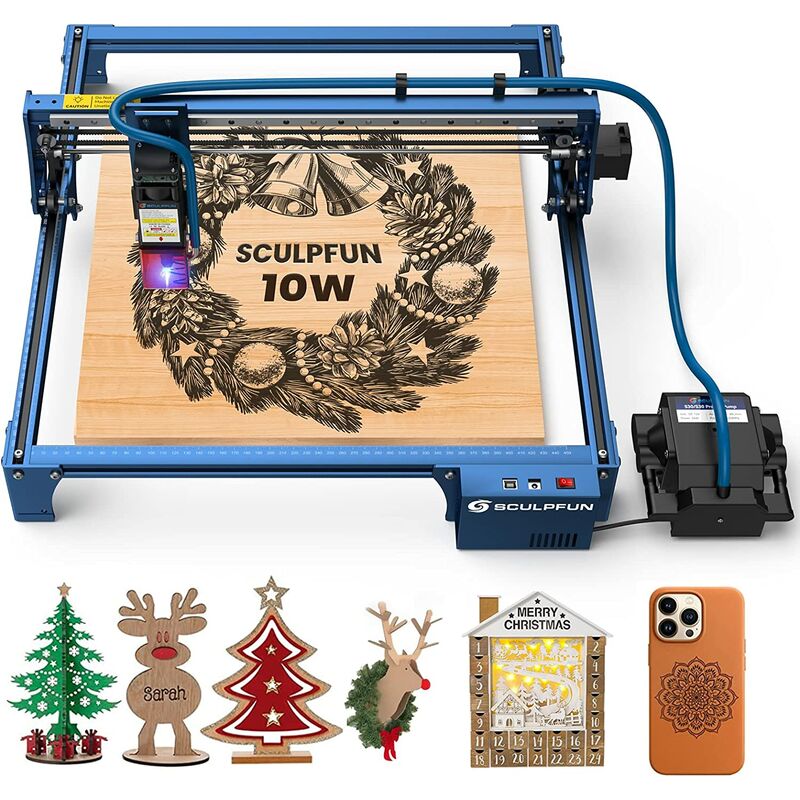 foto del prodotto sculpfun s30 pro laser engraver 10w taglio laser con kit air assist completamente automatico e obiettivo intercambiabile, compensato da 6 mm one