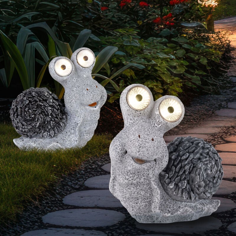 foto del prodotto scultura da giardino a luce solare per decorazione giardino esterno scultura a figura di lumaca batteria grigia, plastica, 2x led 3000k, lxpxh