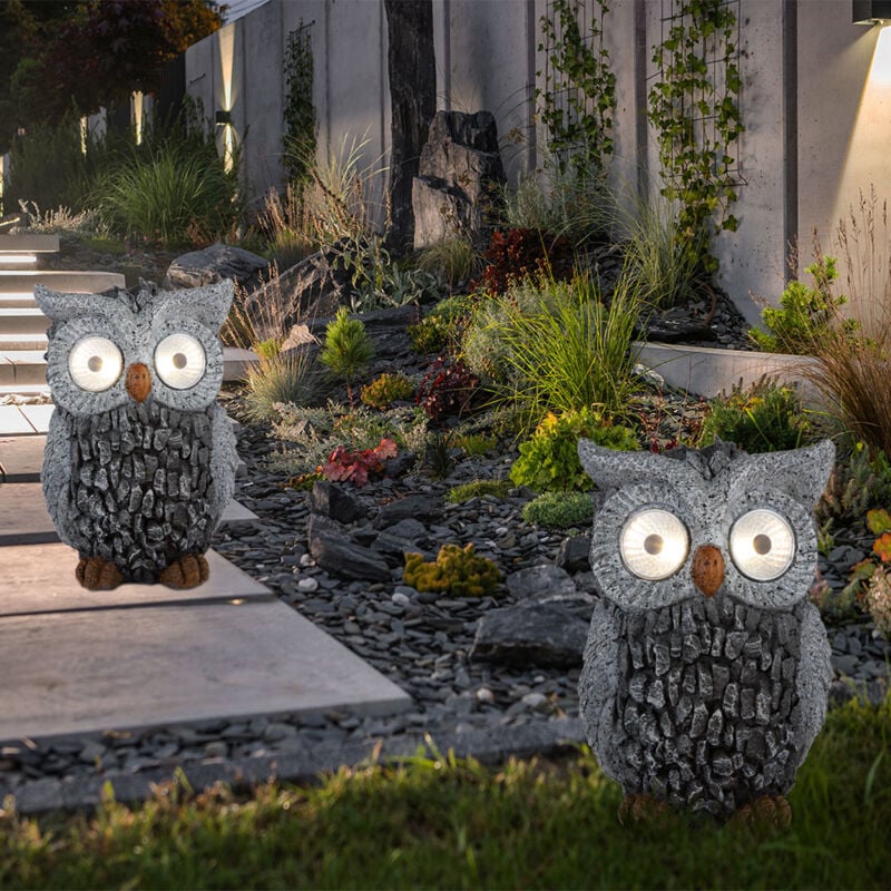 foto del prodotto scultura da giardino gufo solare per esterni decorazione da giardino scultura figura grigia batteria, plastica, 2x led 3000k, lxpxa 13,5x11,5x19,5