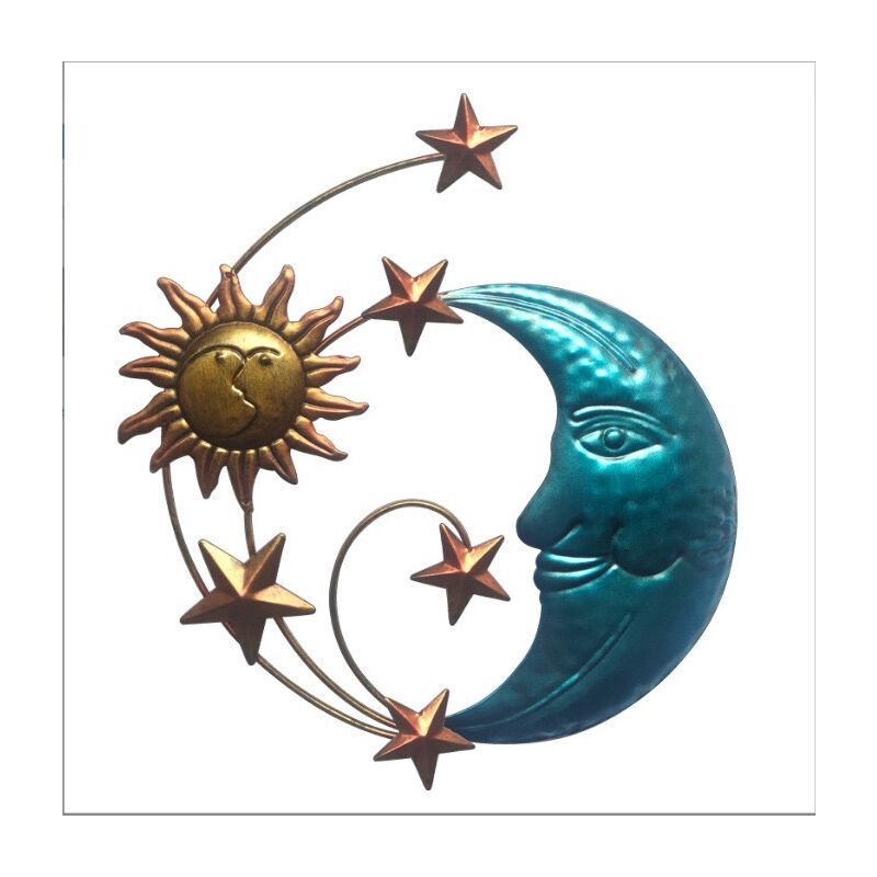 foto del prodotto scultura da parete in metallo sole e luna decorazione da parete per esterni, soggiorno, camera da letto sollbry