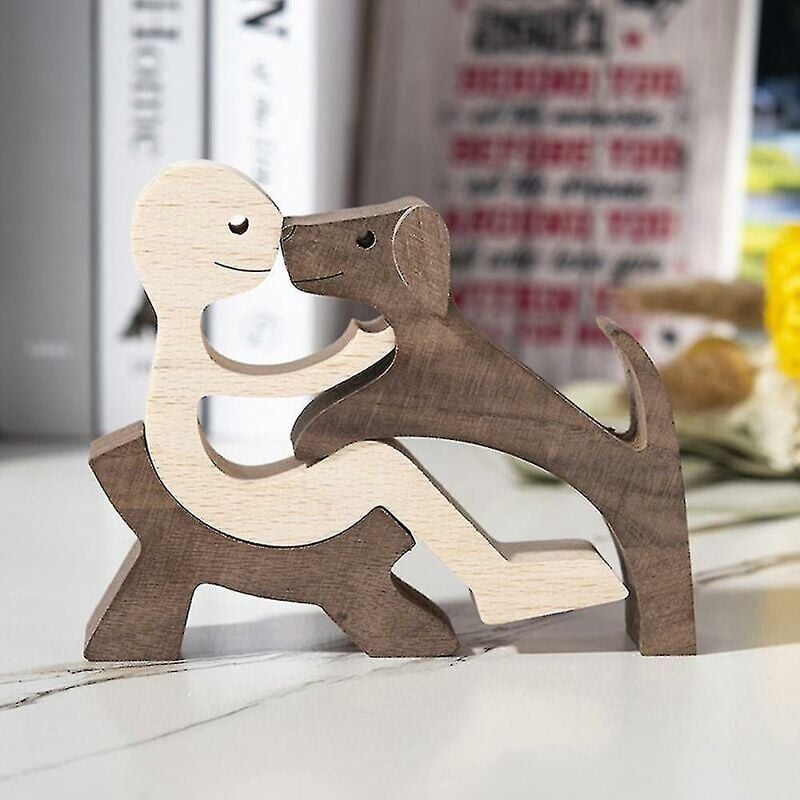 foto del prodotto scultura decorativa fatta a mano con uomo e cane in legno, artigianato, statuetta creativa, decorazione per la casa, regalo colore d colore d