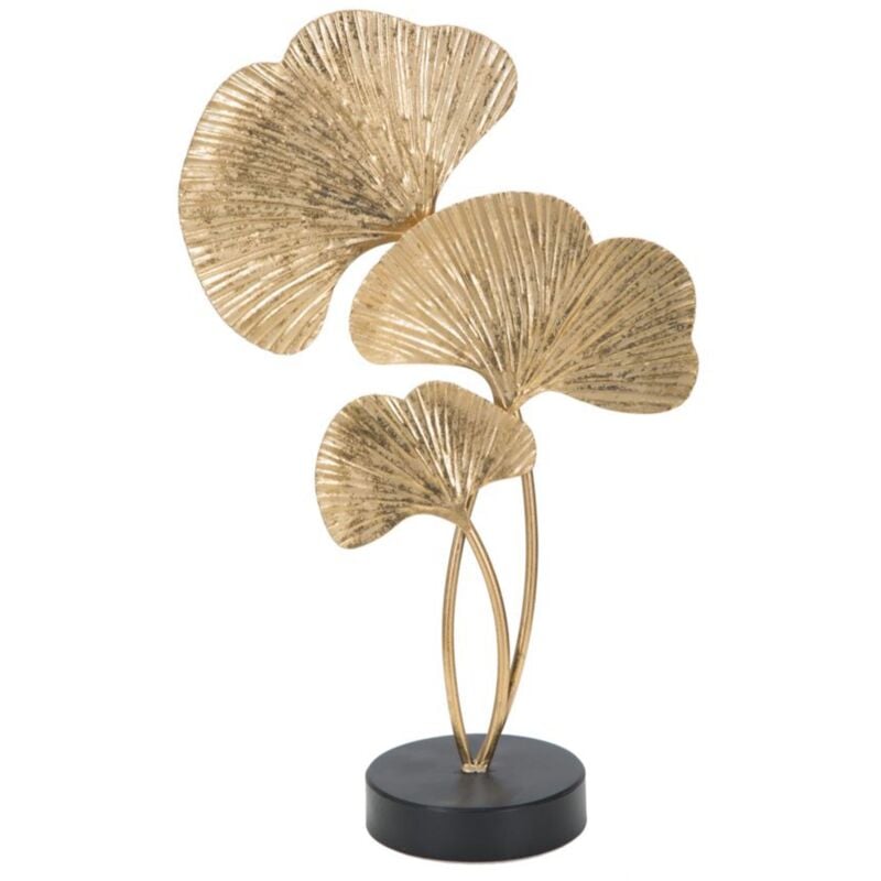 foto del prodotto scultura foglie decorative in ferro color oro con base per decorazioni ambienti foglie piene e vuote