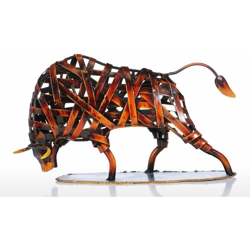 foto del prodotto scultura in metallo a forma di toro intrecciato, fatta a mano, decorazione per la casa, soggiorno, statua industriale moderna, statuetta decorativa,