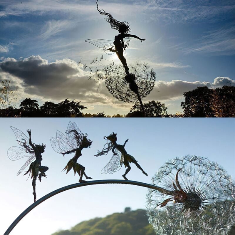 foto del prodotto sculture da giardino delle fate, fate e denti di leone danzano insieme a b, 2 pezzi bebusingoto