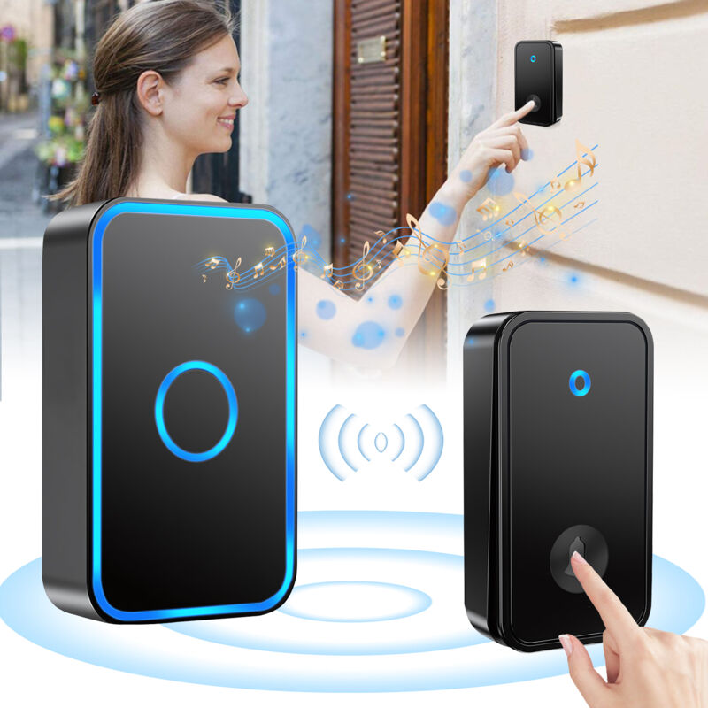 foto del prodotto sdlogal cannaggio wireless kit di camice elettronico della porta impermeabile con 1 plug in ricevitori, 60 melodie per casa, ufficio, hotel