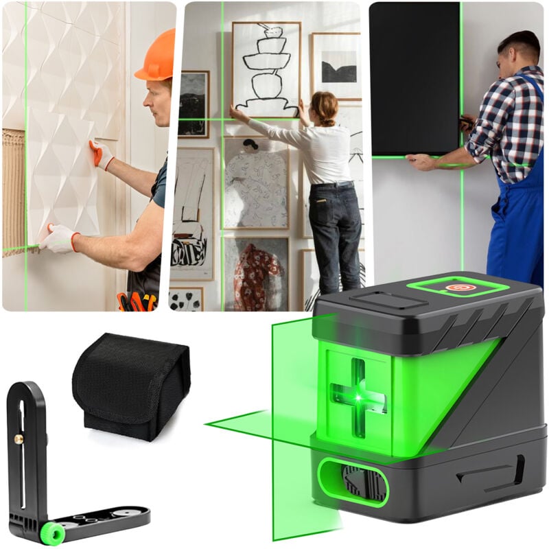 foto del prodotto sdlogal livella laser a croce verde linea laser autolivellante, con base, linea trasversale orizzontale verticale, 20 m, per interni ed esterni