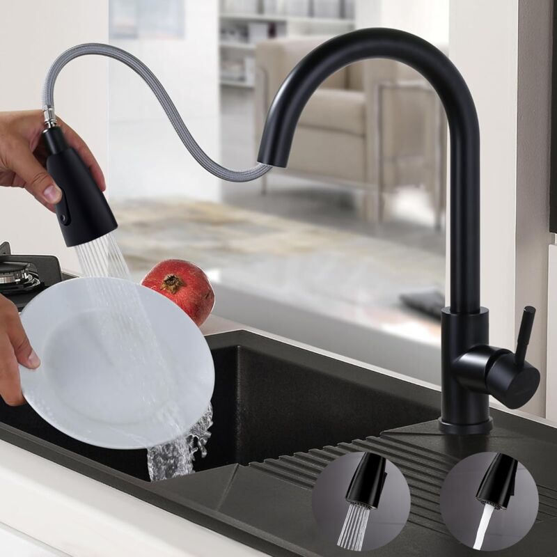 foto del prodotto sdlogal rubinetto da cucina nero rubinetto miscelatore per lavello da cucina girevole a 360 , spruzzatore estraibile 2 modalit , rubinetto per