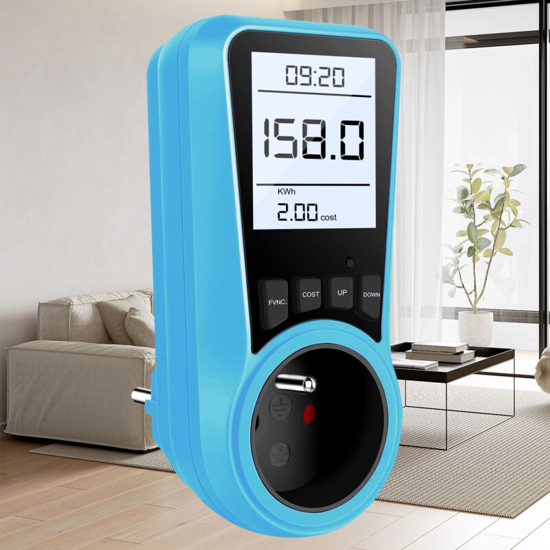 foto del prodotto sdlogal wattmeter energy counter taking energy monitor con schermo lcd retroilluminato, socket con display digitale bleu