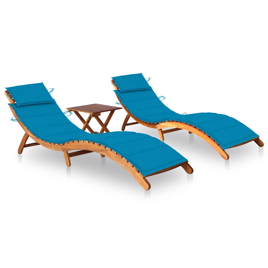 foto del prodotto sdraio 2 pz con tavolo e cuscini in legno massello di acacia cod mxl 68146