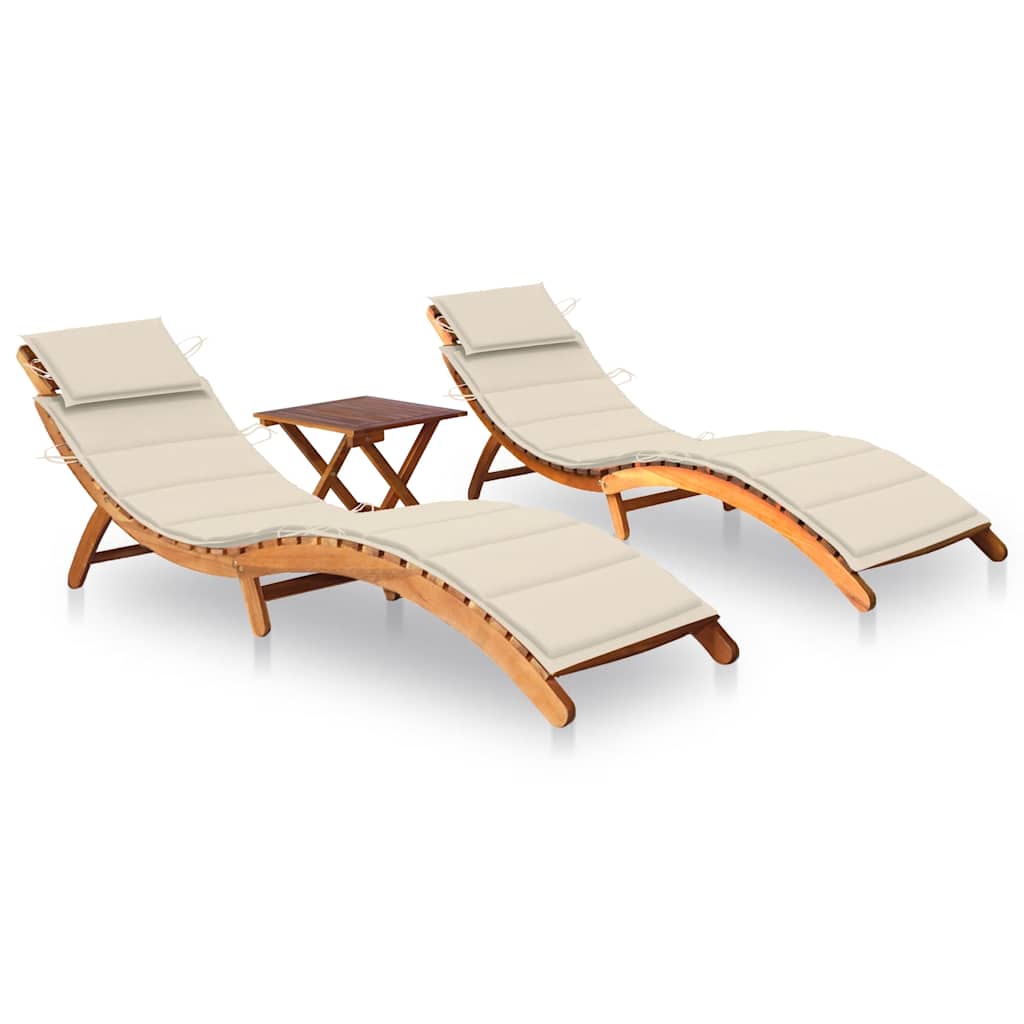 foto del prodotto sdraio 2 pz con tavolo e cuscini in legno massello di acacia cod mxl 75311