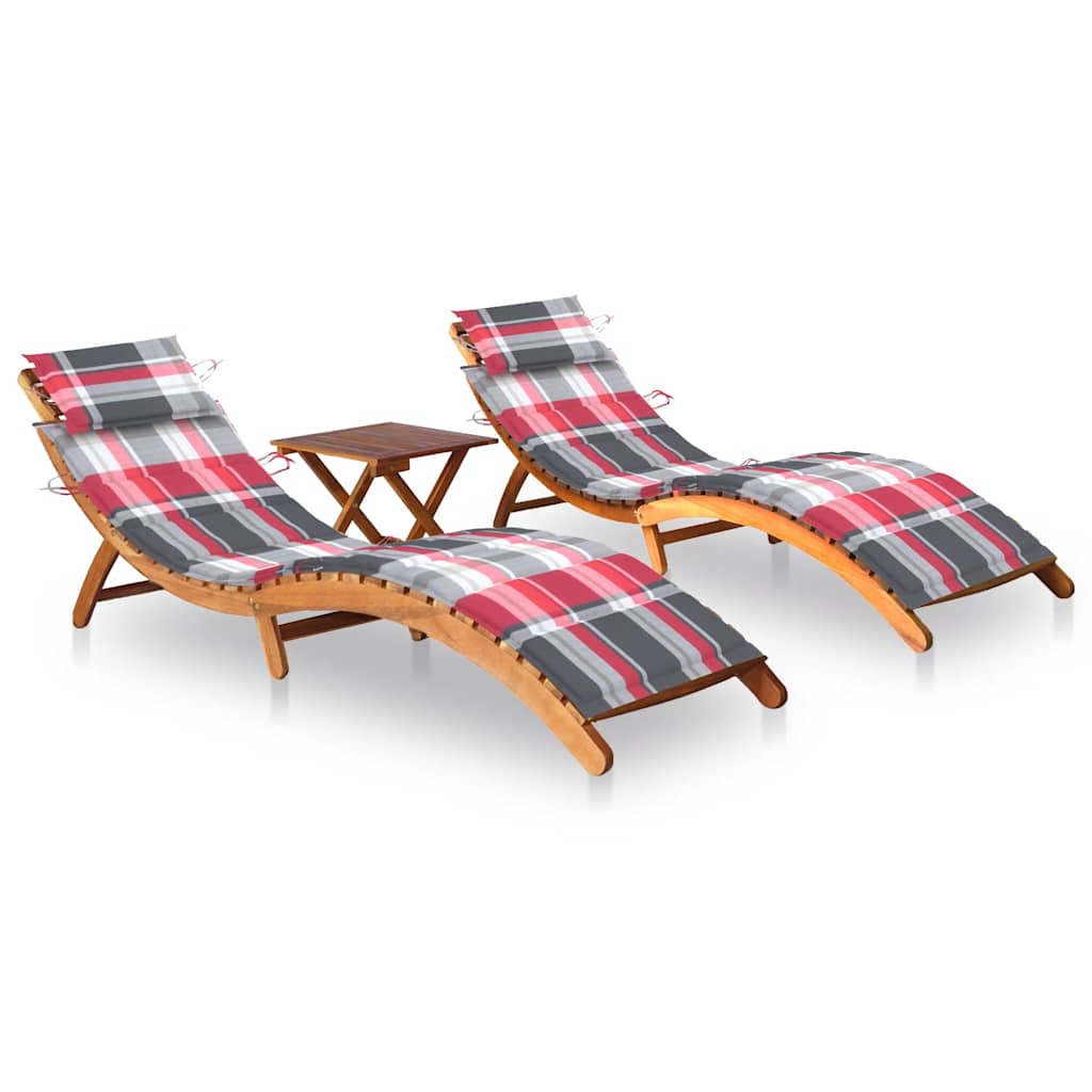 foto del prodotto sdraio 2 pz con tavolo e cuscini in legno massello di acacia cod mxl 75545