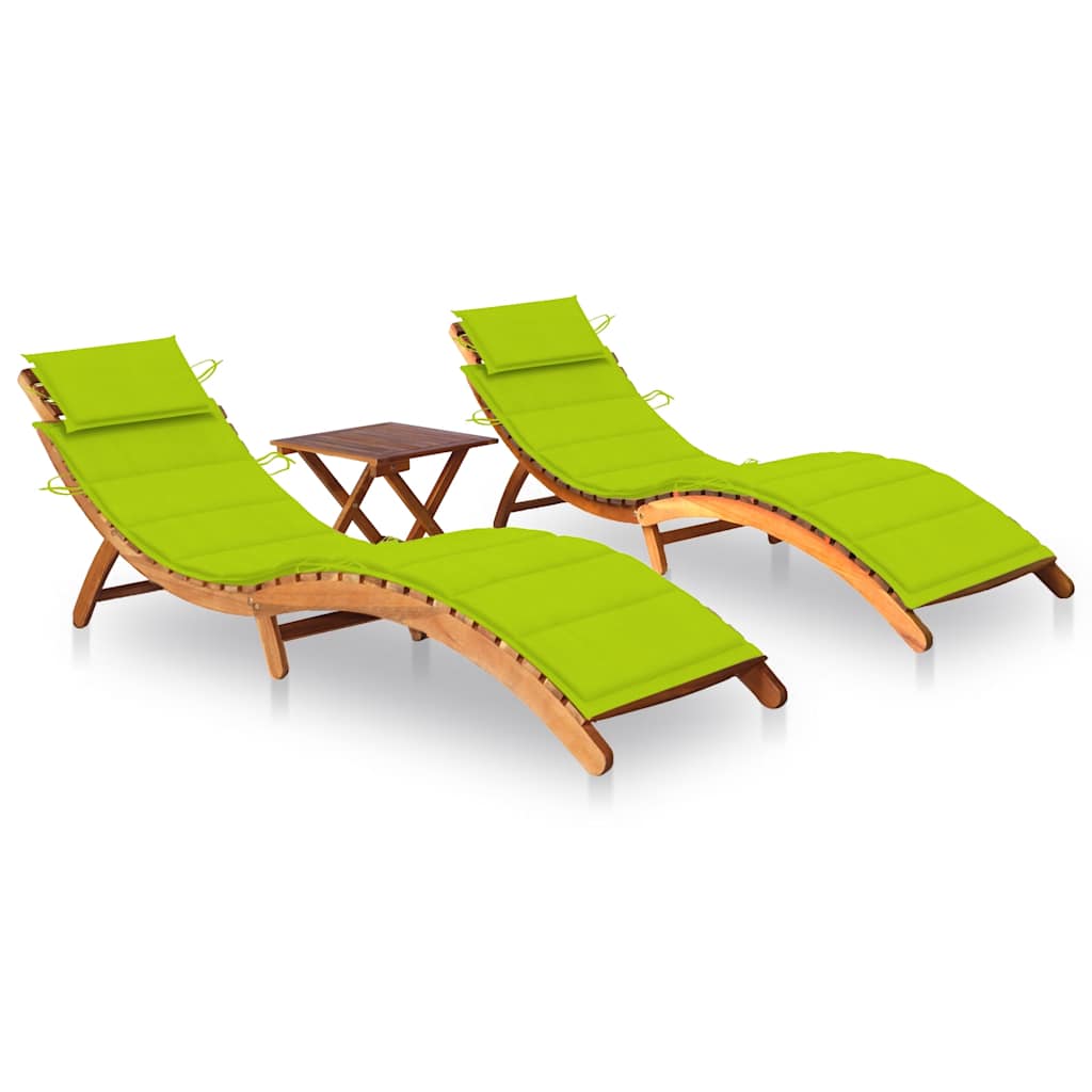 foto del prodotto sdraio 2 pz con tavolo e cuscini in legno massello di acacia cod mxl 75546