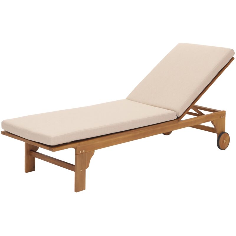 foto del prodotto sdraio da giardino sdraio in legno e cuscino decorativo in rattan intrecciato beige crema 040008607
