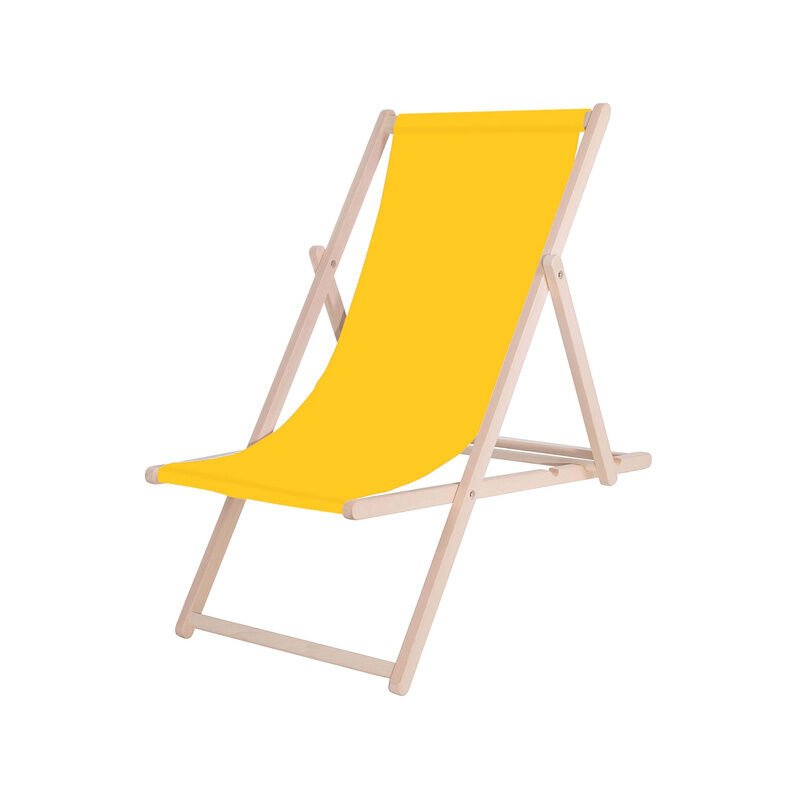 foto del prodotto sdraio da spiaggia pieghevole in legno con materiale giallo