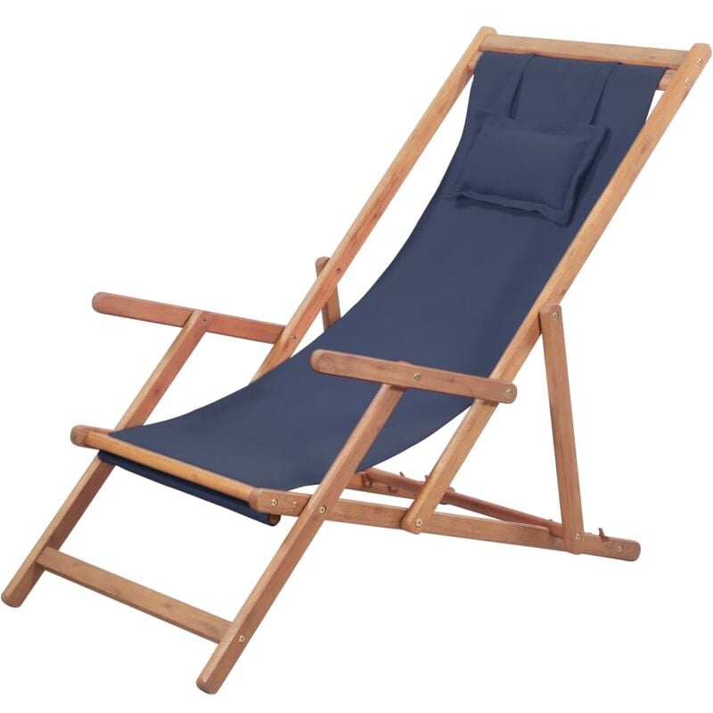foto del prodotto sdraio da spiaggia pieghevole telaio in legno e tessuto blu vidaxl