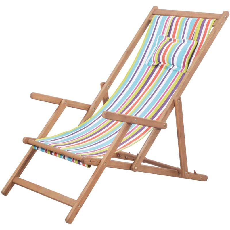 foto del prodotto sdraio da spiaggia pieghevole telaio legno tessuto multicolore vidaxl