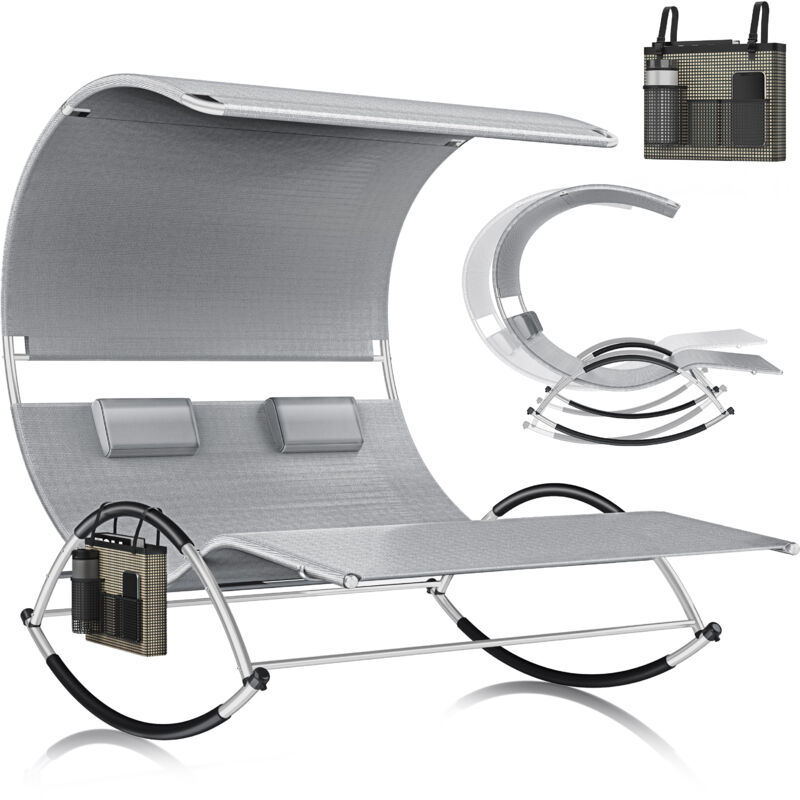 foto del prodotto sdraio doppia sdraio doppia con tettuccio parasole borsa cuscino per 2 persone sdraio relax sdraio da giardino sdraio ergonomica a dondolo grigio