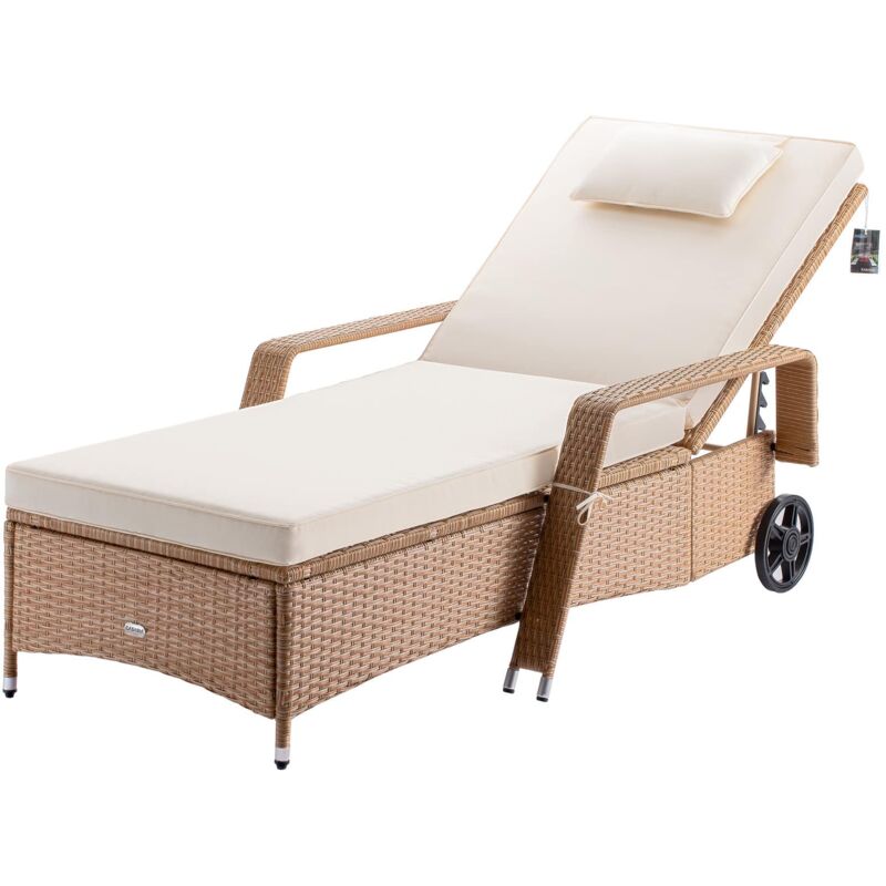 foto del prodotto sdraio giardino polyrattan imbottitura 7 cm cuscino carico max 160 kg schienale regolabile lettino prendisole creme creme de casaria